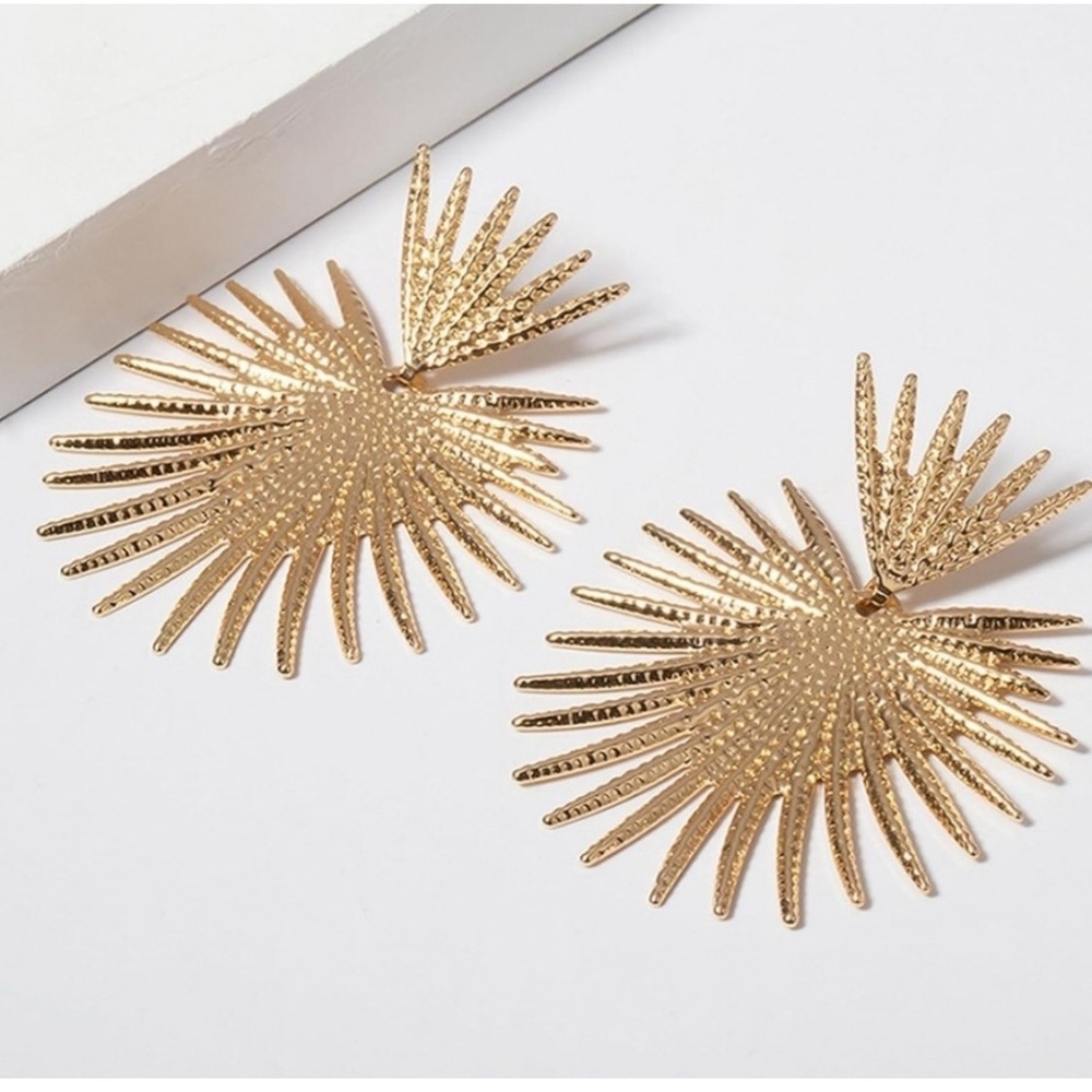 Super FUN! Gold Statement Starburst Dangle Women's Earrings Geometric